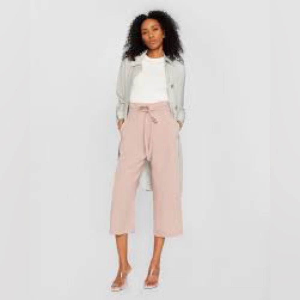 NWT Club Monaco Anreannah Paperbag Pants High Waist Wide Leg Cropped Linen